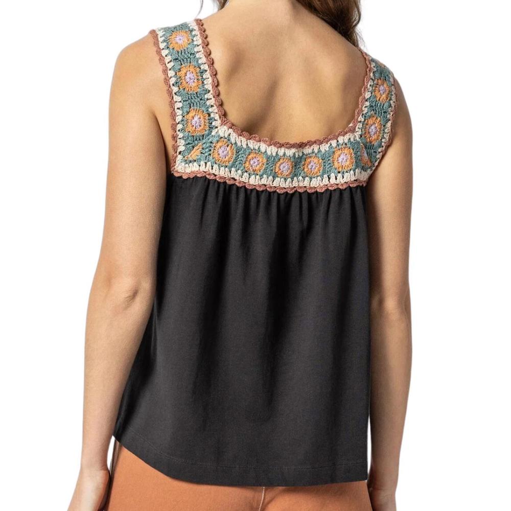 NEW LILLA P crochet trim tank top in black multi - Picture 2 of 2